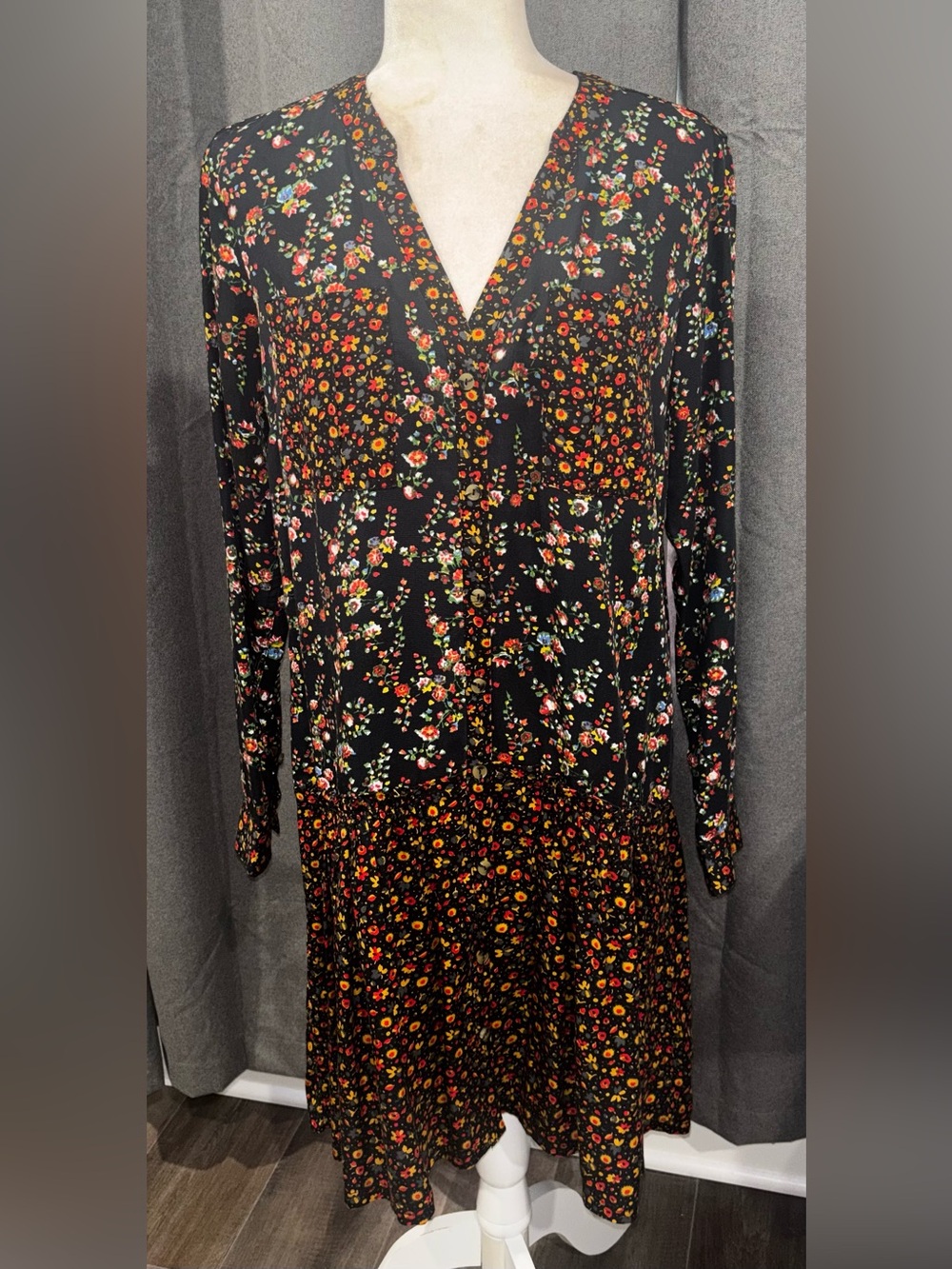 NWT Anthropologie Maeve Marlie Button Front Floral Tunic Dress Bohemian Size 4